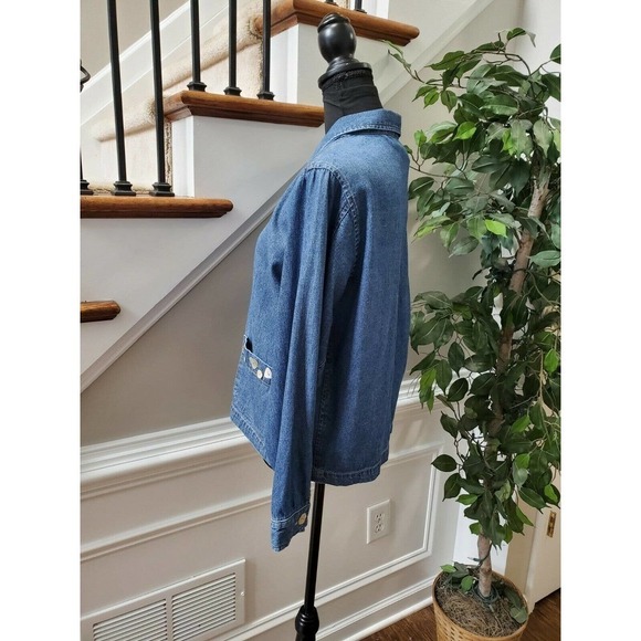 Cold Water Creek Women's Blue Denim 100% Cotton Long Sleeve Collared Jacket - Picture 5 of 10